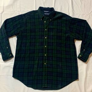 Nautica Vintage Mens Corduroy Plaid Flannel long sleeve button down shirt Large